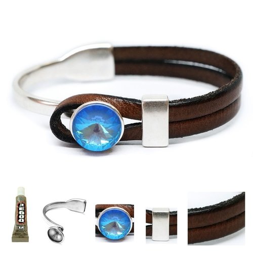 1 ensemble de bracelet kraftika marron cowhide naturel 999 zamak métal plaqué argent delite de l'océ sku-480709