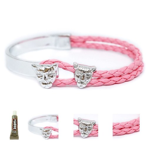 1 ensemble de bracelet kraftika en cuir tressé rose clair faux pu 999 zamak métal plaqué argent et l sku-466327