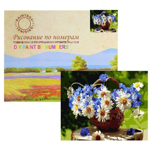 Kit peinture par numéro cadeau de noël kit par de image par numéros "fleurs bleues et camomille" 40  sku-277505