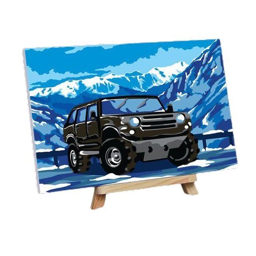 Peinture par numéros sur toile avec sous-cadre " suv dans les montagnes "20 × 30 cm kit de bricolage sku-278824