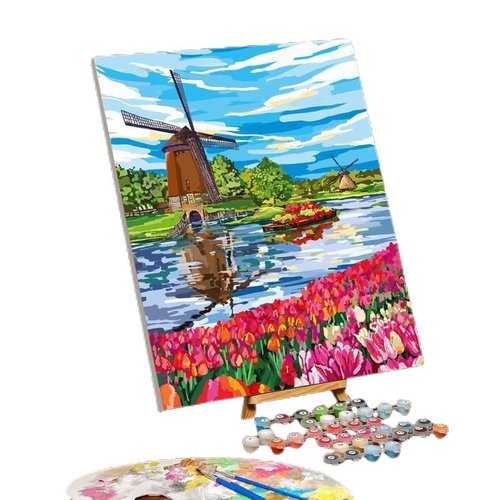 Peinture par numéros sur toile avec sous-cadre art mural "moulin à vent" 40 × 50 cm sur kit de brico sku-278983