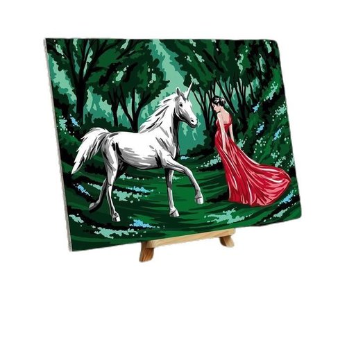 Peinture par numéros sur toile avec sous-cadre kits pour art mural " fille une licorne "30 × 40 cm k sku-278780