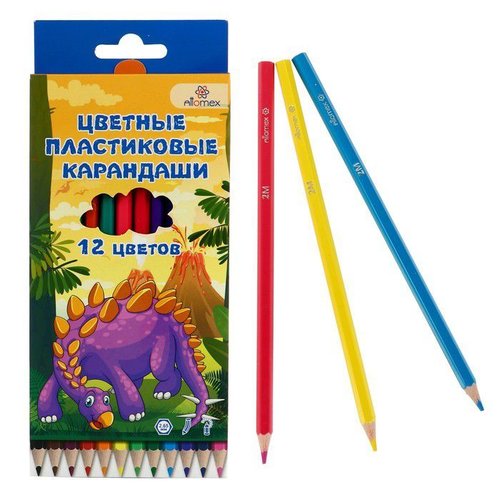 Attomex crayons multicolores 12 couleurs dino world 2b plastique hexagonal d = 2.65 mm boîte dessin  sku-278403