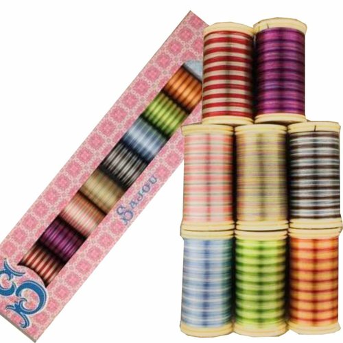 8 bobines mélanger brillant panaché multicolore fil au chinois sajou fils polyester filament fil fra sku-521729
