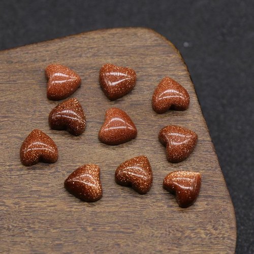 5 pcs brun or pierres précieuses naturelles cabochons goldstone coeur cabochon bohème bijoux 10mm sku-522483