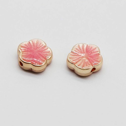 2 pièces or rose émail fleurs perles métal cloisonné entretoise vintage art perle design bracelet à  sku-527153