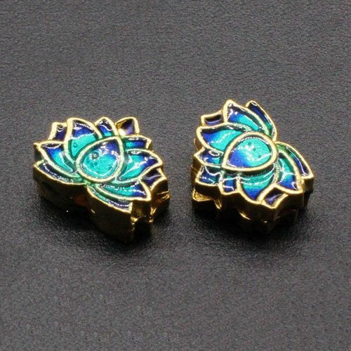 1 pièces or bleu vert émail métal lotus cloisonné perles entretoise vintage art perle design bracele sku-527022