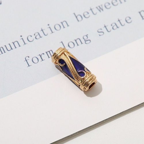 1 pièces or cobalt saphir bleu émail tube perles métal cloisonné entretoise vintage art perle design sku-527151