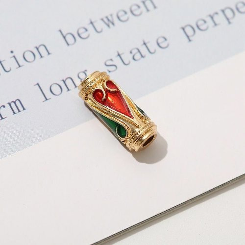 1 pièces or rouge vert émail tube perles métal cloisonné entretoise vintage art perle design bracele sku-527152
