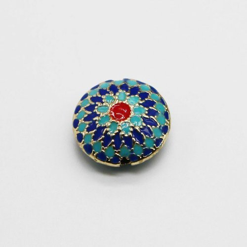 1 pièces argent bleu rouge émail mandala fleur pièce métal cloisonné perles entretoise vintage art p sku-527140
