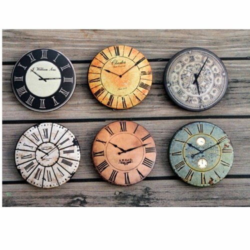 6 pcs ensemble vintage horloge 4 ronde en plastique à la main cabochon diy scrapbooking décor penden sku-537057