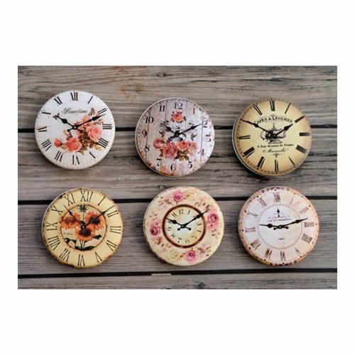 6 pcs ensemble vintage horloge 6 ronde en plastique à la main cabochon diy scrapbooking décor penden sku-537059