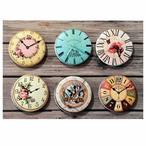 6 pcs ensemble vintage horloge 7 ronde en plastique à la main cabochon diy scrapbooking décor penden sku-537060