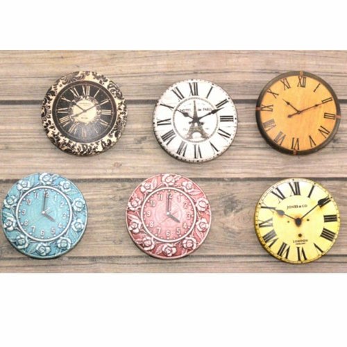 6 pcs ensemble vintage horloge 2 ronde en plastique à la main cabochon diy scrapbooking décor penden sku-537055