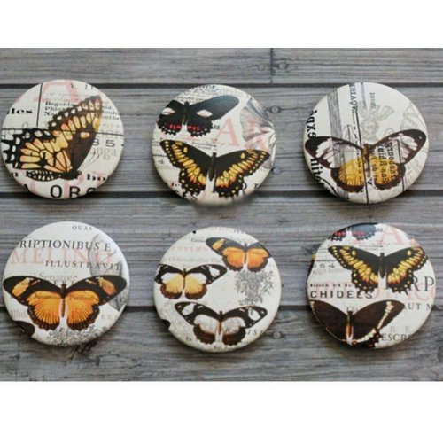 6 pcs ensemble vintage papillon ronde en plastique à la main cabochon diy scrapbooking décor pendent sku-537069