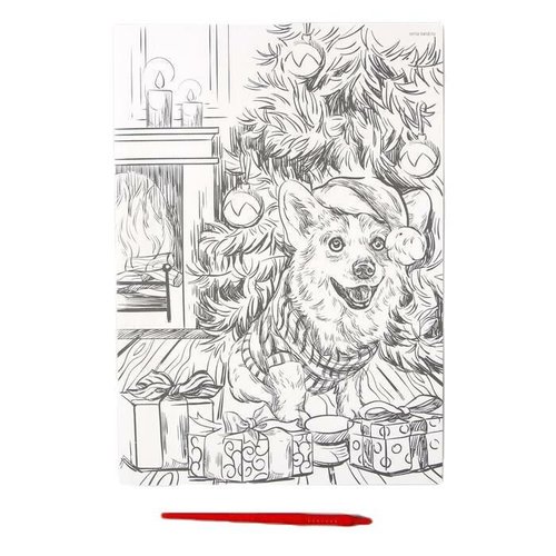 Gravure "corgi chien arbre de noël" a4 mini scratch art diy kit or métallique effet artisanat kit ar sku-448331