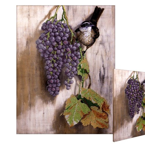 1 pc provence oiseau et vigne graine perle broderie diy kit sur coton toile tchèque verre preciosa s sku-540933