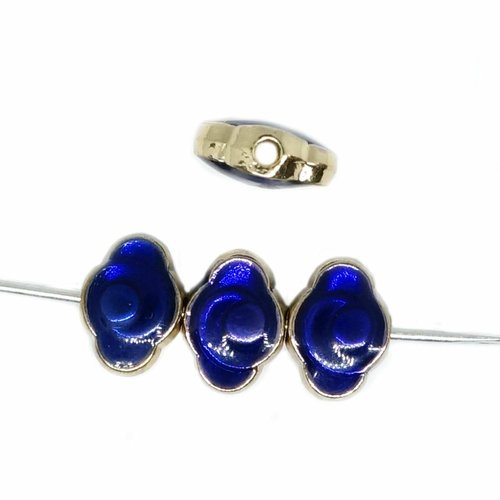 2 pièces or cobalt saphir bleu émail losange métal cloisonné perles entretoise vintage art perle des sku-527024