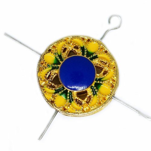 1 pièces or bleu jaune vert émail mandala fleur pièce métal cloisonné perles entretoise vintage art  sku-527144