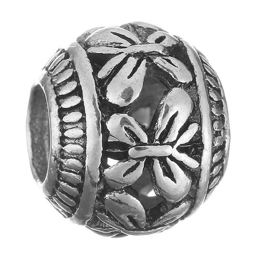 6 pièces antique argent tibétain évider perles filigrane rond tambour sans plomb métal pendentif bre sku-529494