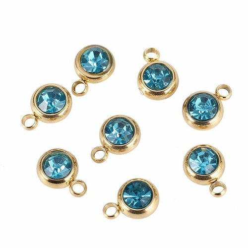 6 pièces plaqué or pendentifs bijoux de mode pour femme avec strass bleu acier inoxydable réglage mé sku-522779
