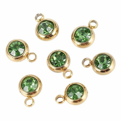 6 pièces plaqué or pendentifs bijoux de mode pour femme avec strass vert acier inoxydable réglage mé sku-522780