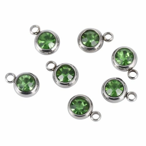 6 pièces argent plaqué pendentifs bijoux de mode pour femme avec strass vert acier inoxydable réglag sku-522784