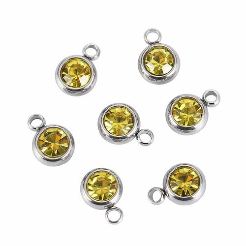 6 pièces argent plaqué pendentifs bijoux de mode pour femme avec strass jaune acier inoxydable régla sku-522785
