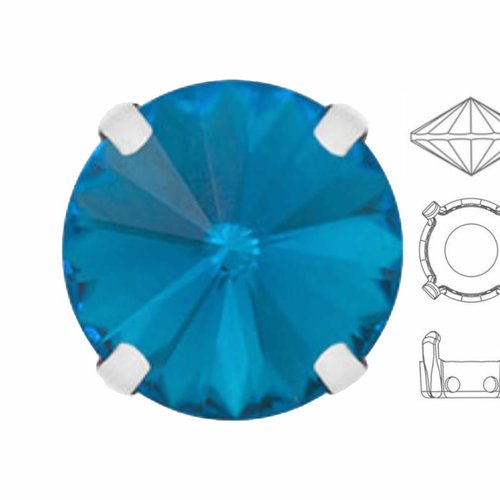 4 pièces izabaro cristal aigue-marine bleu 202 rond rivoli 12mm verre argent couleur coudre sur les  sku-575168