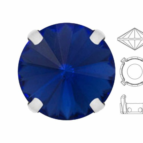 4 pièces izabaro cristal saphir bleu 206 rond rivoli 12mm verre couleur argent coudre sur métal para sku-575169