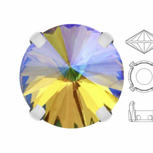 4 pièces izabaro cristal soleil 001sun rond rivoli 12mm verre couleur argent coudre sur métal paramè sku-575171