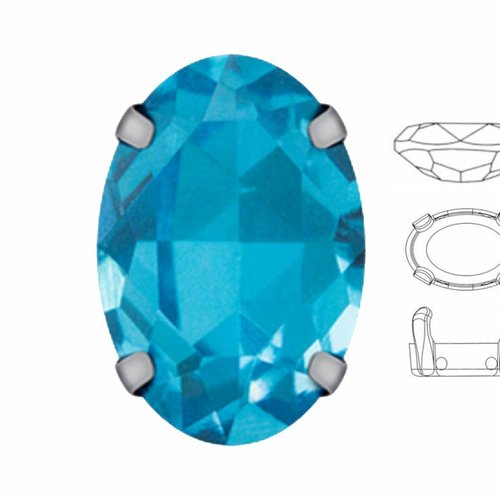 4 pièces izabaro cristal aigue-marine bleu 202 ovale fantaisie pierre 14x10mm verre couleur argent c sku-575311