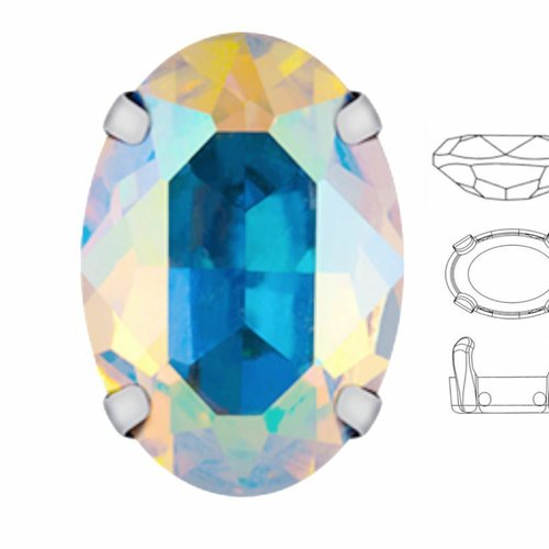 4 pièces izabaro cristal ab 001ab ovale fantaisie pierre 14x10mm verre argent couleur coudre sur mét sku-575313