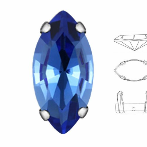 6 pièces izabaro cristal saphir bleu 206 navette fantaisie pierre 7x15mm verre argent coudre sur les sku-575326