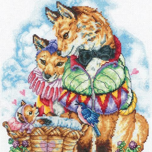 1 pc renards. famille portrait coton point de croix broderie diy kit mouline fils sur toile main cou sku-608099