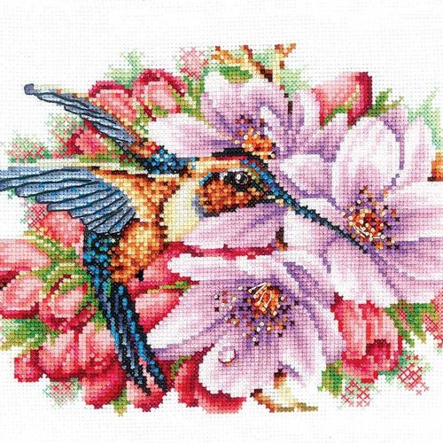 1 pc colibri avec fleurs coton point de croix broderie diy kit mouline fils sur toile main couture d sku-608105