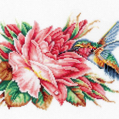 1 pc colibri et rose coton point de croix broderie diy kit mouline fils sur toile main couture de en sku-608106