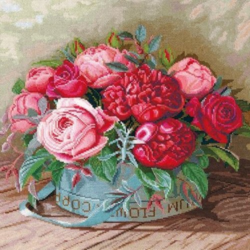 1 pc pivoines et roses coton point de croix broderie diy kit mouline fils sur toile main couture de  sku-608159