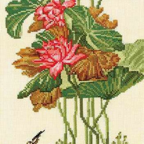 1 pc chinois motifs. lotus coton point de croix broderie diy kit mouline fils sur toile main couture sku-608170