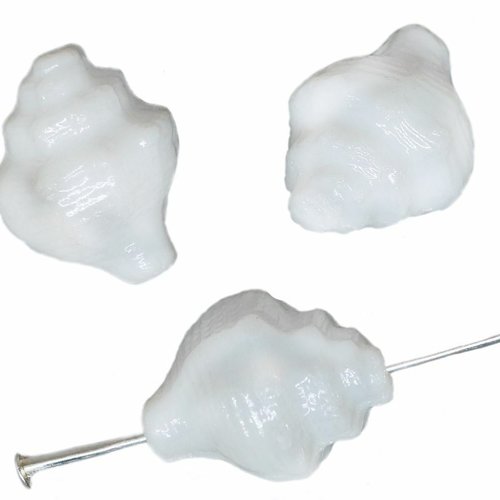 4 pcs shine lustre blanc murex shell mer perles tchèque verre 15mm x 12mm sku-613443
