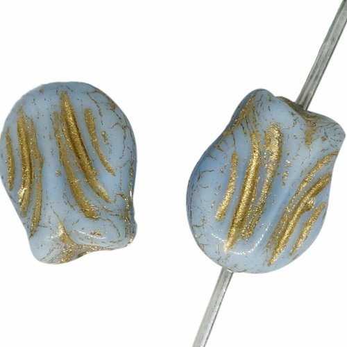 12pcs mini perles de fleur de tulipe patine or bleu verre tchèque 09mm x 07mm sku-617642