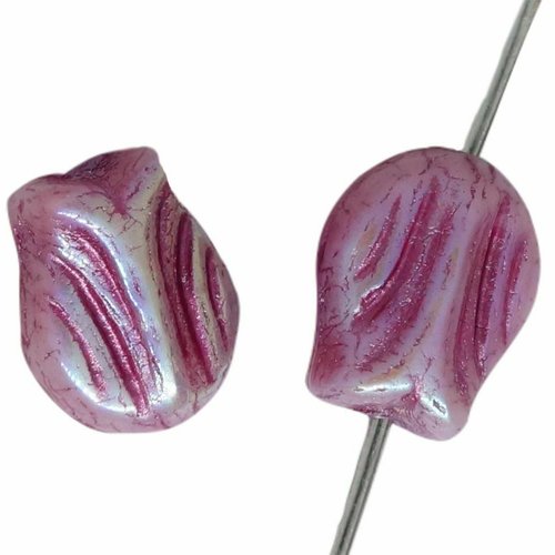12 pièces opale rose lustre patine mini perles de fleur de tulipe verre tchèque 09mm x 07mm sku-617643