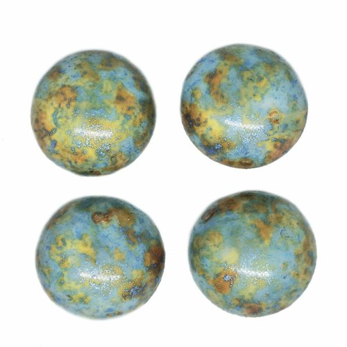 10 pièces opale bleu marron patine ronde en verre tchèque cabochon perles en 10mm sku-619120