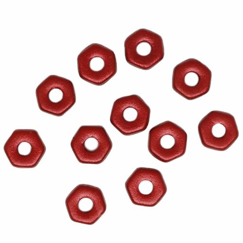 100 pièces perles d'espacement d'écrou hexagonal plat rouge de lave métallique mate en verre tchèque sku-618898