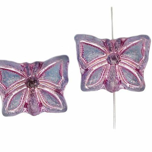 8 pièces cristal mat lilas violet rose patine papillon perles verre tchèque 15mm x 12mm sku-614821