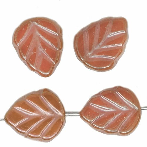 18 pièces abricot orange ab lustre brun clair perles de feuille de menthe verre tchèque 10mm x 08mm sku-615094
