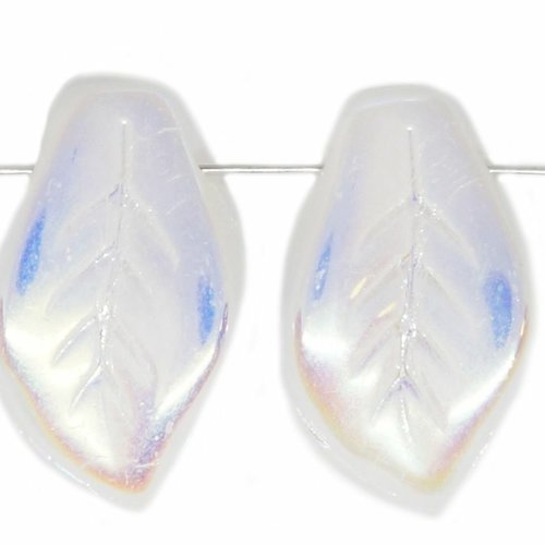 10 pièces opale blanche ab ondulée perles de feuille plate sculptées verre tchèque 9mm x 14mm sku-617609