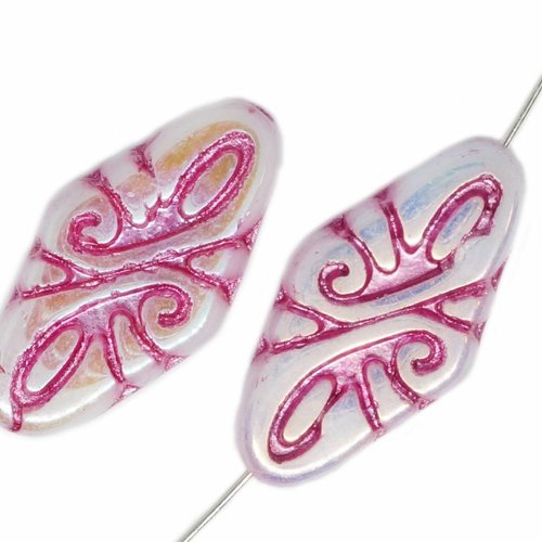 6 pièces lustre opale blanche ab patine rose perles de losange arabesque verre tchèque 19mm x 09mm sku-618565
