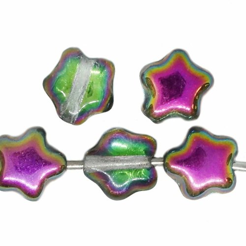 60 pièces cristal métallique dichroïque vitrail vert rose demi-perles étoiles plates verre tchèque 6 sku-618765