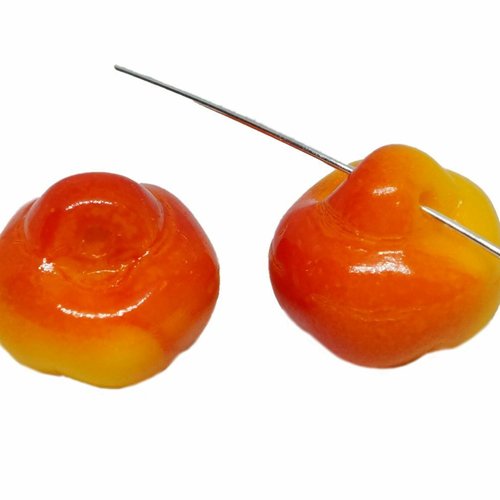 4pcs perles de fruits de poire jaune rouge verre tchèque 12mm x sku-618641